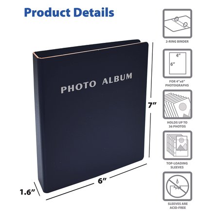 Better Office Products Hard Cover Mini Photo Binder, 2-Ring, Holds 36-4x6 Photos, Clear Heavyweight Pocket Sleeves 32114